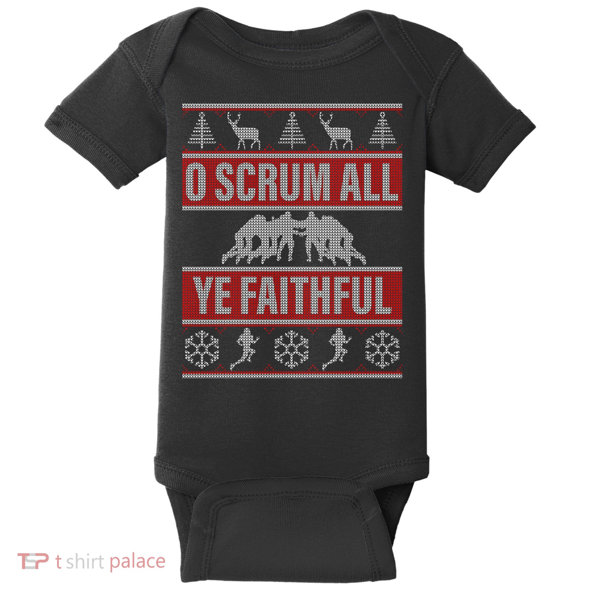 O Scrum All Ye Faithful Ugly Christmas Sweater Baby Bodysuit