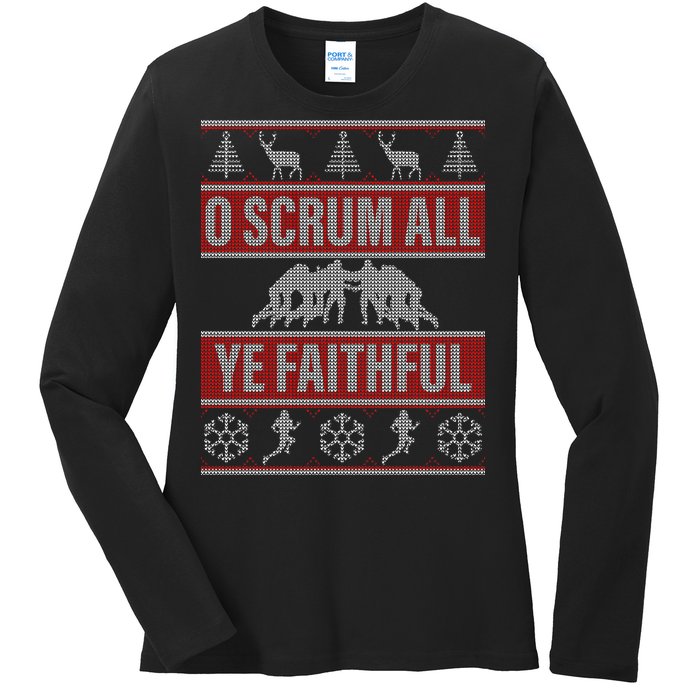 O Scrum All Ye Faithful Ugly Christmas Sweater Ladies Long Sleeve Shirt