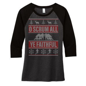 O Scrum All Ye Faithful Ugly Christmas Sweater Women's Tri-Blend 3/4-Sleeve Raglan Shirt