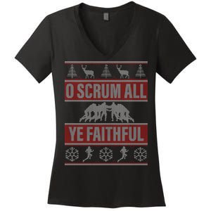 O Scrum All Ye Faithful Ugly Christmas Sweater Women's V-Neck T-Shirt