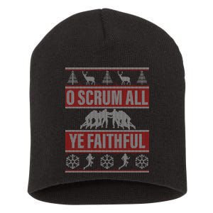 O Scrum All Ye Faithful Ugly Christmas Sweater Short Acrylic Beanie