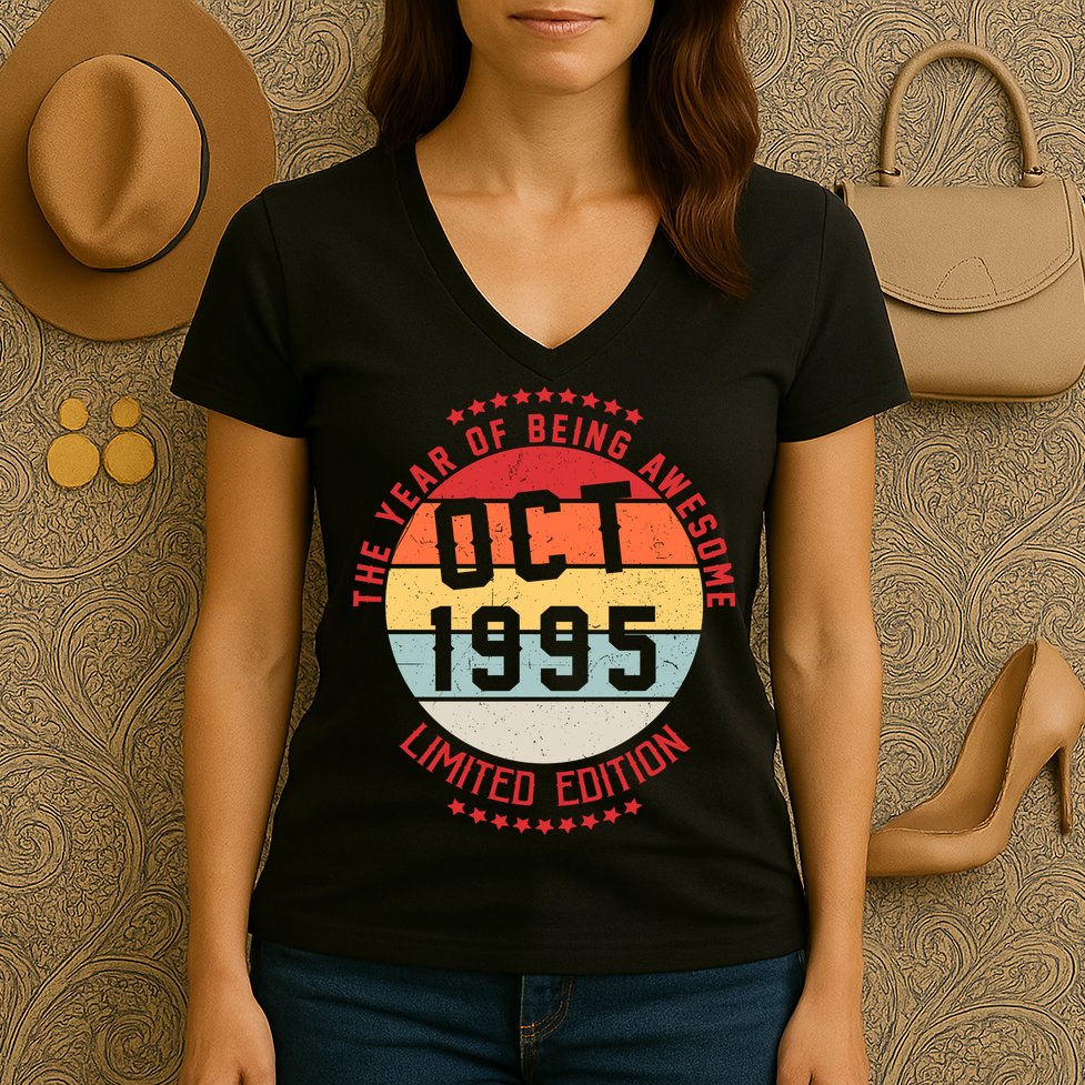 Oct 1995 Birthday The Year Of Being Awesome Gift Women's V-Neck T-Shirt