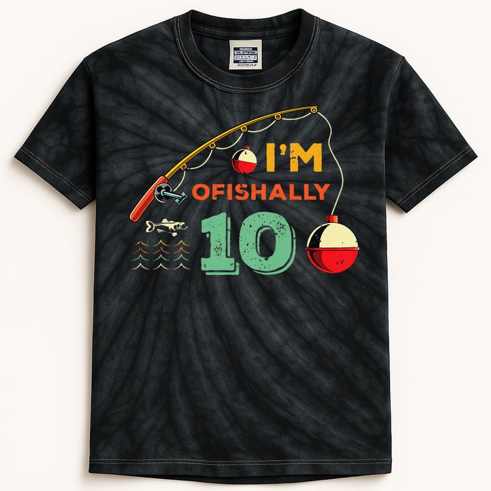 Ofishally 10 Cute 10th Birthday Fishing Gift Ten Year Old Kids Tie-Dye T-Shirt