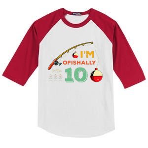 Ofishally 10 Cute 10th Birthday Fishing Gift Ten Year Old Kids Colorblock Raglan Jersey