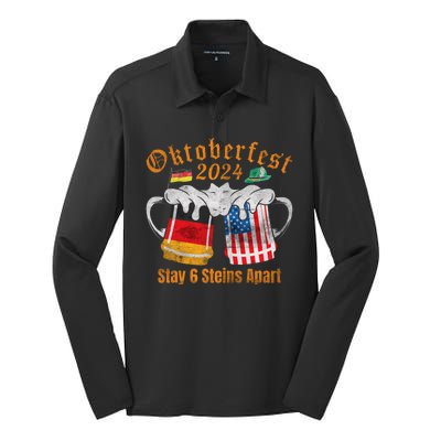 Oktoberfest 2024 6 Stein Apart Beer October Funny Drinking Silk Touch Performance Long Sleeve Polo