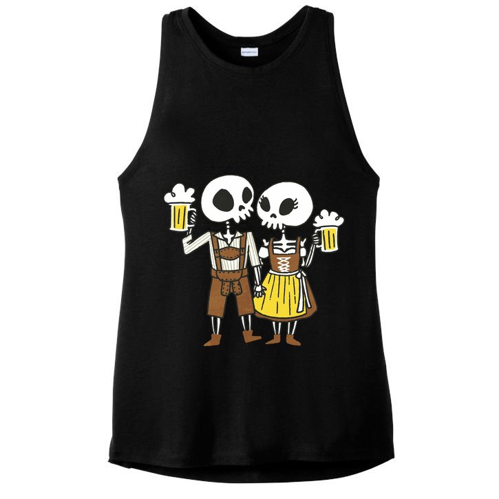 Oktoberfest 2023 Beer Drinking Skeleton Couple Ladies PosiCharge Tri-Blend Wicking Tank