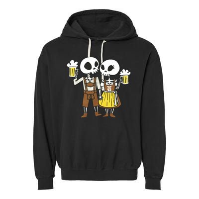 Oktoberfest 2023 Beer Drinking Skeleton Couple Garment-Dyed Fleece Hoodie