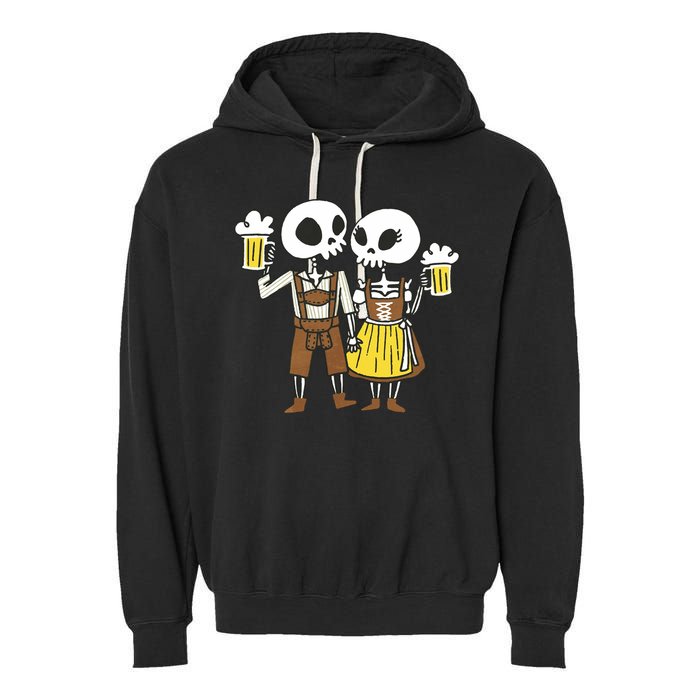 Oktoberfest 2023 Beer Drinking Skeleton Couple Garment-Dyed Fleece Hoodie