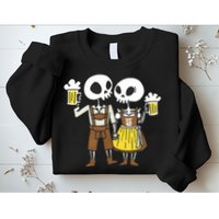 Oktoberfest 2023 Beer Drinking Skeleton Couple Sweatshirt