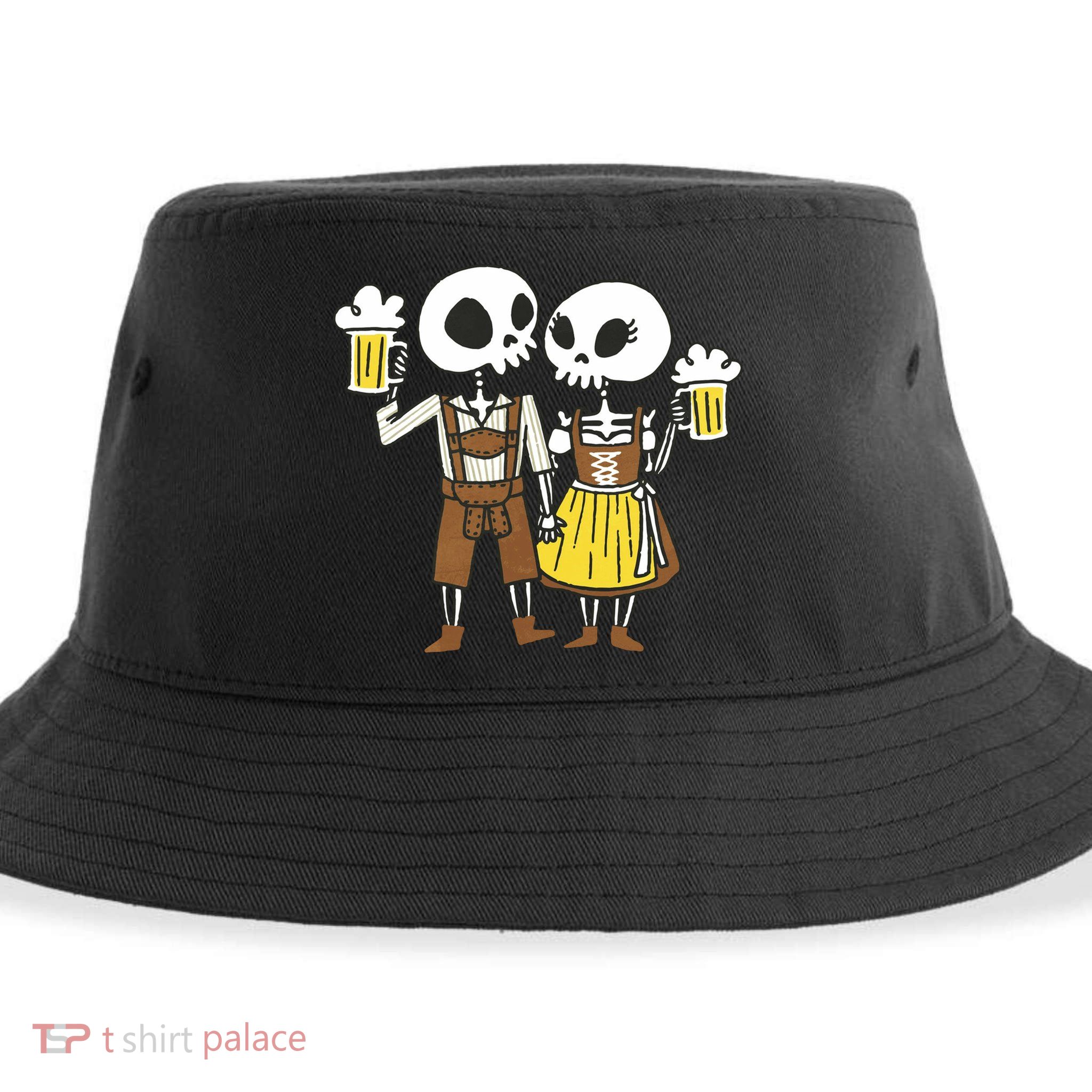 Oktoberfest 2023 Beer Drinking Skeleton Couple Sustainable Bucket Hat