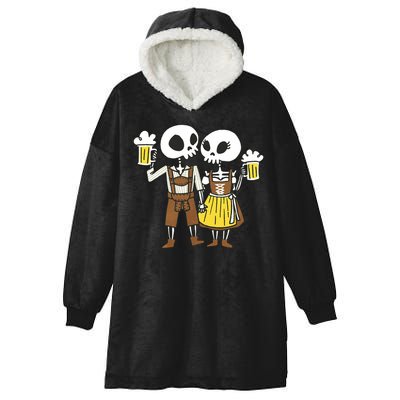 Oktoberfest 2023 Beer Drinking Skeleton Couple Hooded Wearable Blanket