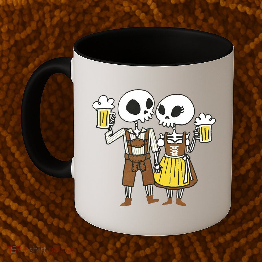 Oktoberfest 2023 Beer Drinking Skeleton Couple Mug