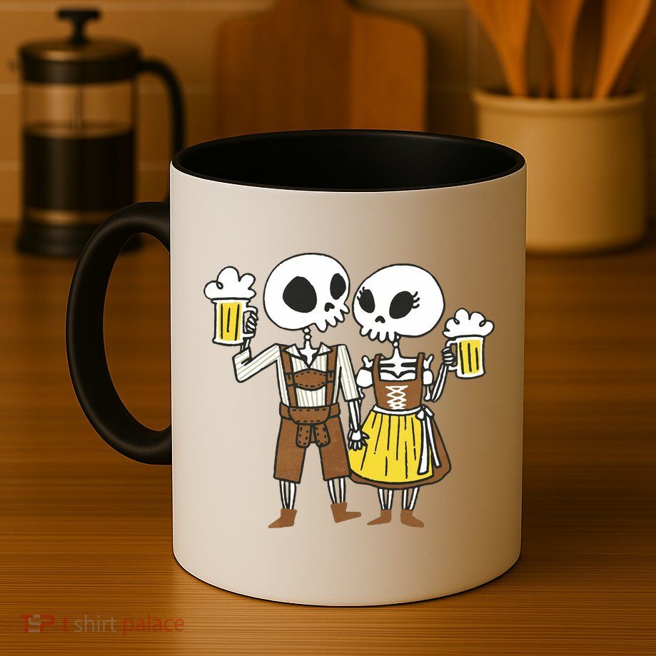 Oktoberfest 2023 Beer Drinking Skeleton Couple Mug