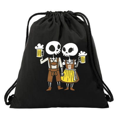 Oktoberfest 2023 Beer Drinking Skeleton Couple Drawstring Bag