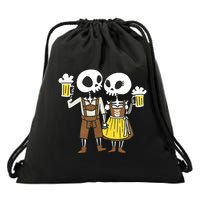 Oktoberfest 2023 Beer Drinking Skeleton Couple Drawstring Bag