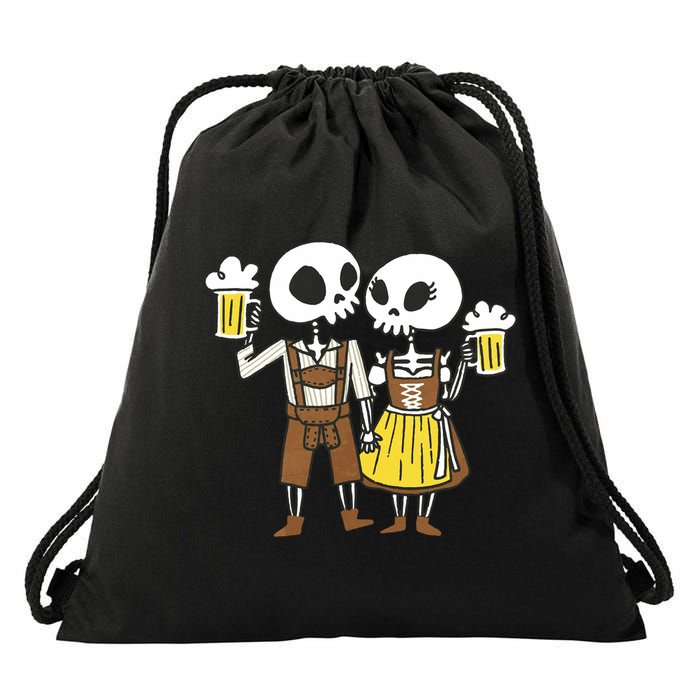 Oktoberfest 2023 Beer Drinking Skeleton Couple Drawstring Bag