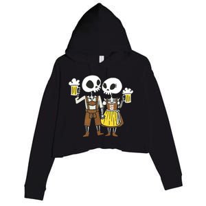 Oktoberfest 2023 Beer Drinking Skeleton Couple Crop Fleece Hoodie