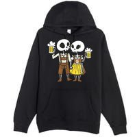 Oktoberfest 2023 Beer Drinking Skeleton Couple Premium Pullover Hoodie