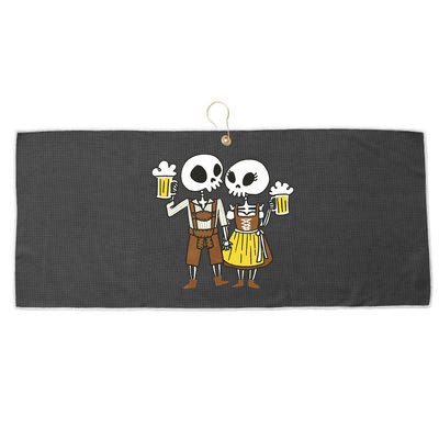 Oktoberfest 2023 Beer Drinking Skeleton Couple Large Microfiber Waffle Golf Towel