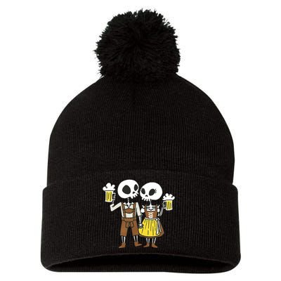Oktoberfest 2023 Beer Drinking Skeleton Couple Pom Pom 12in Knit Beanie