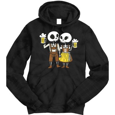 Oktoberfest 2023 Beer Drinking Skeleton Couple Tie Dye Hoodie