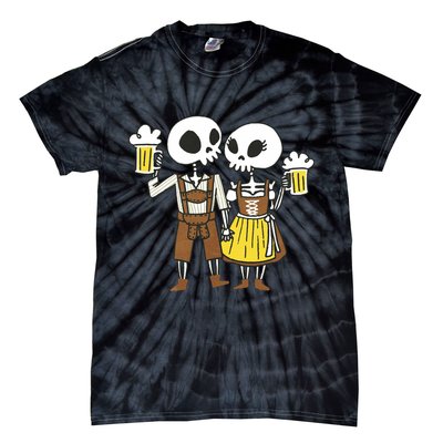 Oktoberfest 2023 Beer Drinking Skeleton Couple Tie-Dye T-Shirt