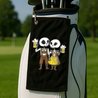 Oktoberfest 2023 Beer Drinking Skeleton Couple Golf Towel