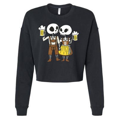 Oktoberfest 2023 Beer Drinking Skeleton Couple Cropped Pullover Crew