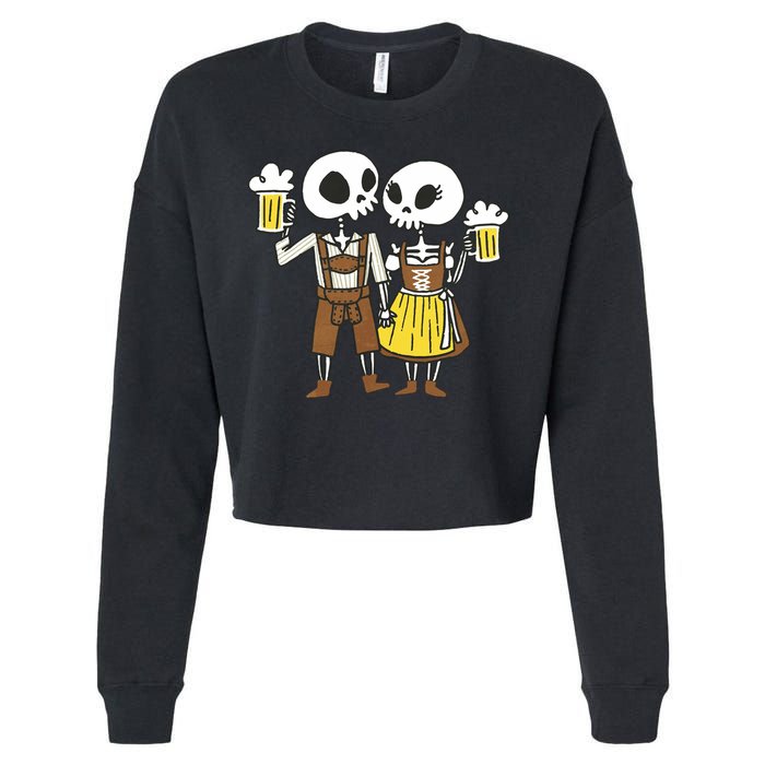 Oktoberfest 2023 Beer Drinking Skeleton Couple Cropped Pullover Crew