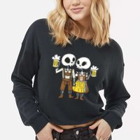 Oktoberfest 2023 Beer Drinking Skeleton Couple Cropped Pullover Crew