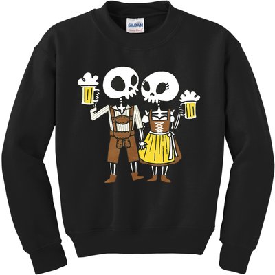 Oktoberfest 2023 Beer Drinking Skeleton Couple Kids Sweatshirt