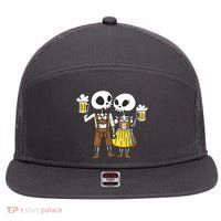 Oktoberfest 2023 Beer Drinking Skeleton Couple 7 Panel Mesh Trucker Snapback Hat
