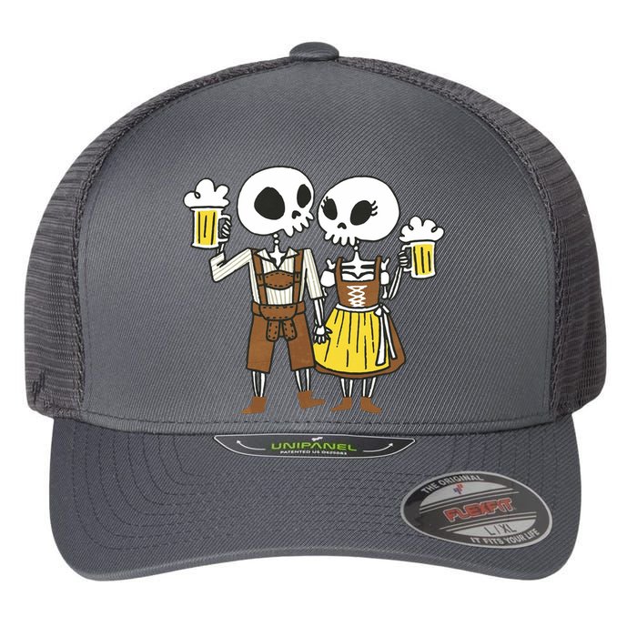 Oktoberfest 2023 Beer Drinking Skeleton Couple Flexfit Unipanel Trucker Cap