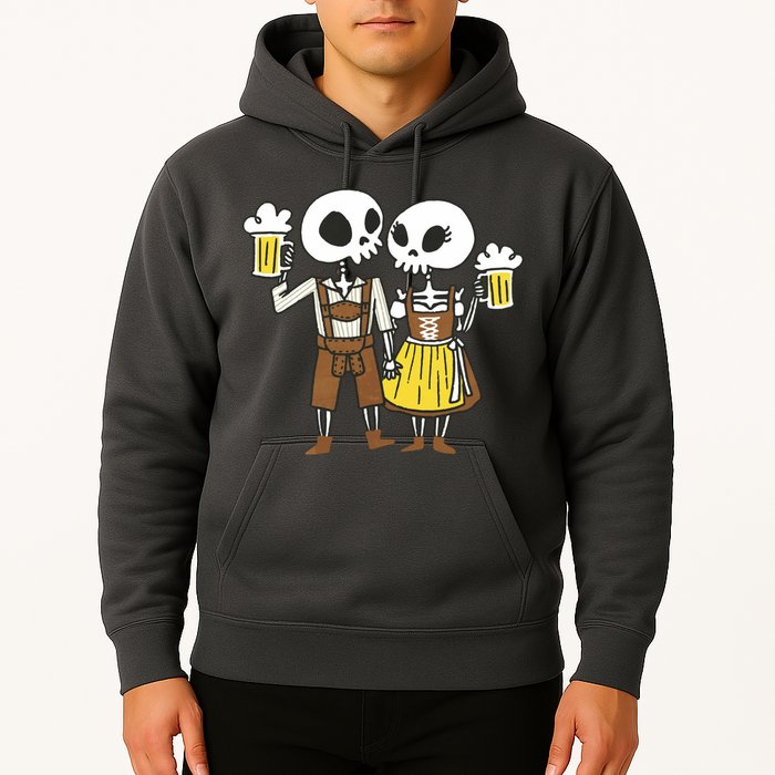 Oktoberfest 2023 Beer Drinking Skeleton Couple Hoodie