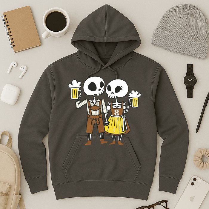 Oktoberfest 2023 Beer Drinking Skeleton Couple Hoodie