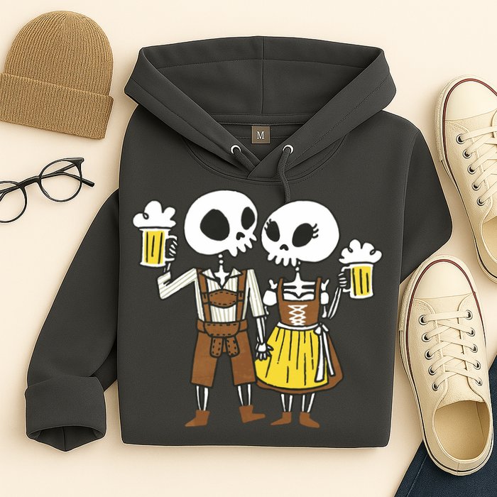 Oktoberfest 2023 Beer Drinking Skeleton Couple Hoodie