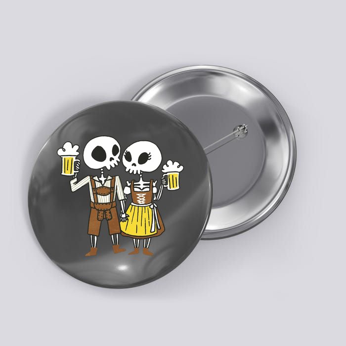 Oktoberfest 2023 Beer Drinking Skeleton Couple Button