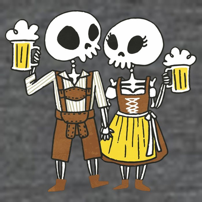 Oktoberfest 2023 Beer Drinking Skeleton Couple Button