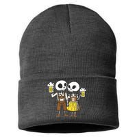 Oktoberfest 2023 Beer Drinking Skeleton Couple Sustainable Knit Beanie