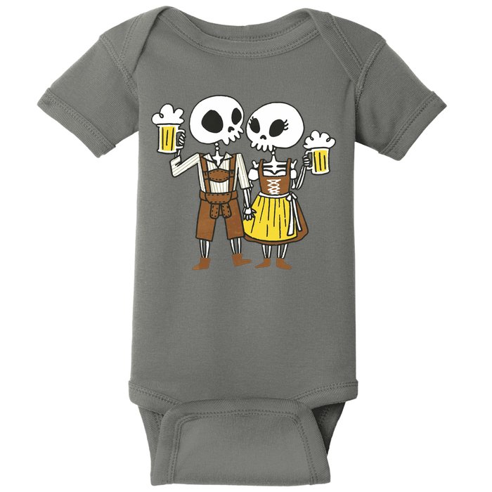 Oktoberfest 2023 Beer Drinking Skeleton Couple Baby Bodysuit