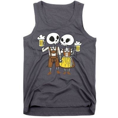 Oktoberfest 2023 Beer Drinking Skeleton Couple Tank Top