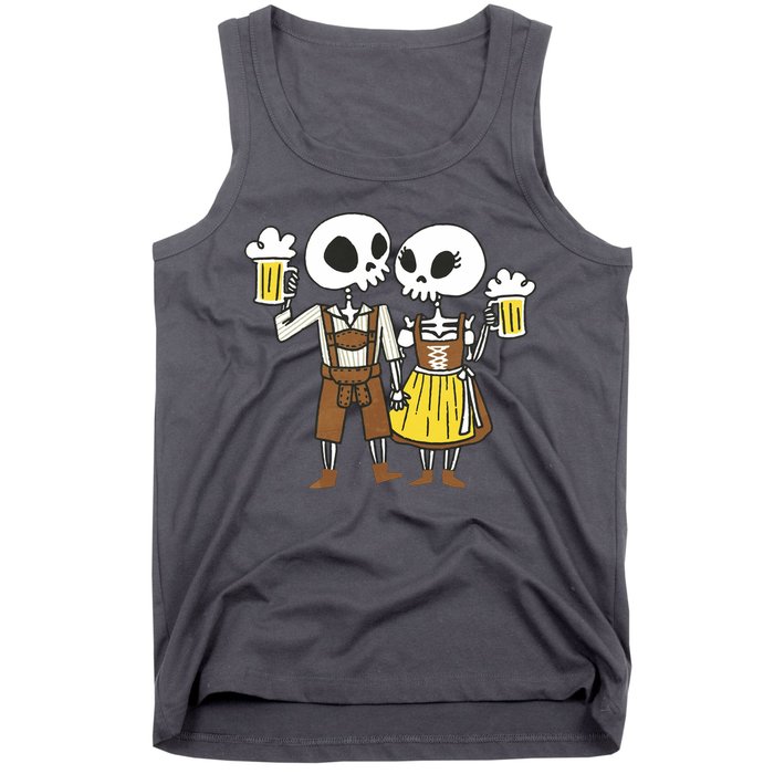 Oktoberfest 2023 Beer Drinking Skeleton Couple Tank Top