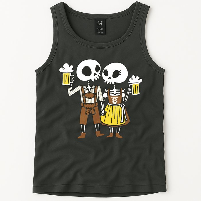 Oktoberfest 2023 Beer Drinking Skeleton Couple Tank Top