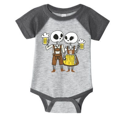 Oktoberfest 2023 Beer Drinking Skeleton Couple Infant Baby Jersey Bodysuit