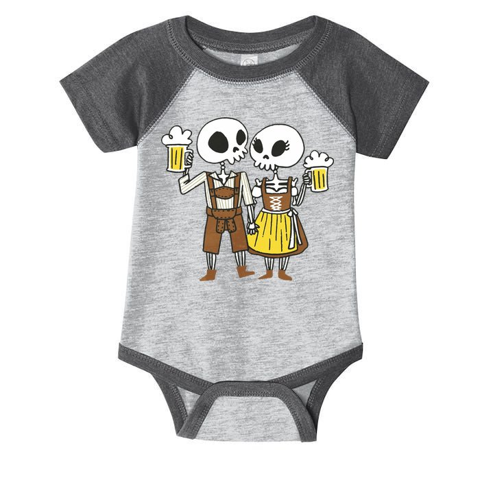 Oktoberfest 2023 Beer Drinking Skeleton Couple Infant Baby Jersey Bodysuit