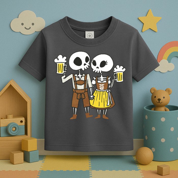 Oktoberfest 2023 Beer Drinking Skeleton Couple Toddler T-Shirt