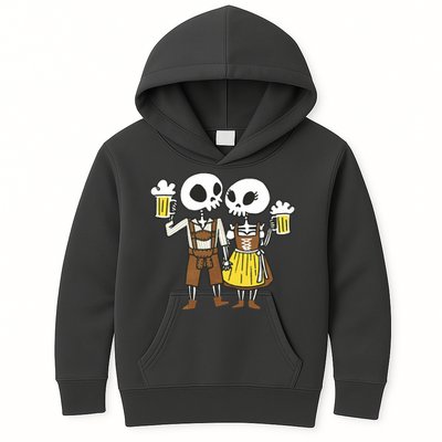Oktoberfest 2023 Beer Drinking Skeleton Couple Kids Hoodie