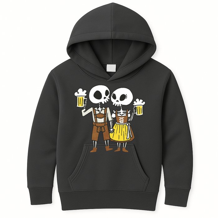Oktoberfest 2023 Beer Drinking Skeleton Couple Kids Hoodie