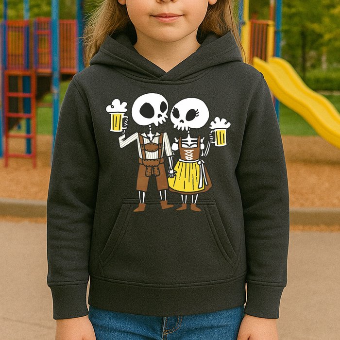 Oktoberfest 2023 Beer Drinking Skeleton Couple Kids Hoodie