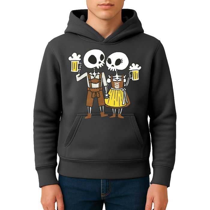 Oktoberfest 2023 Beer Drinking Skeleton Couple Kids Hoodie